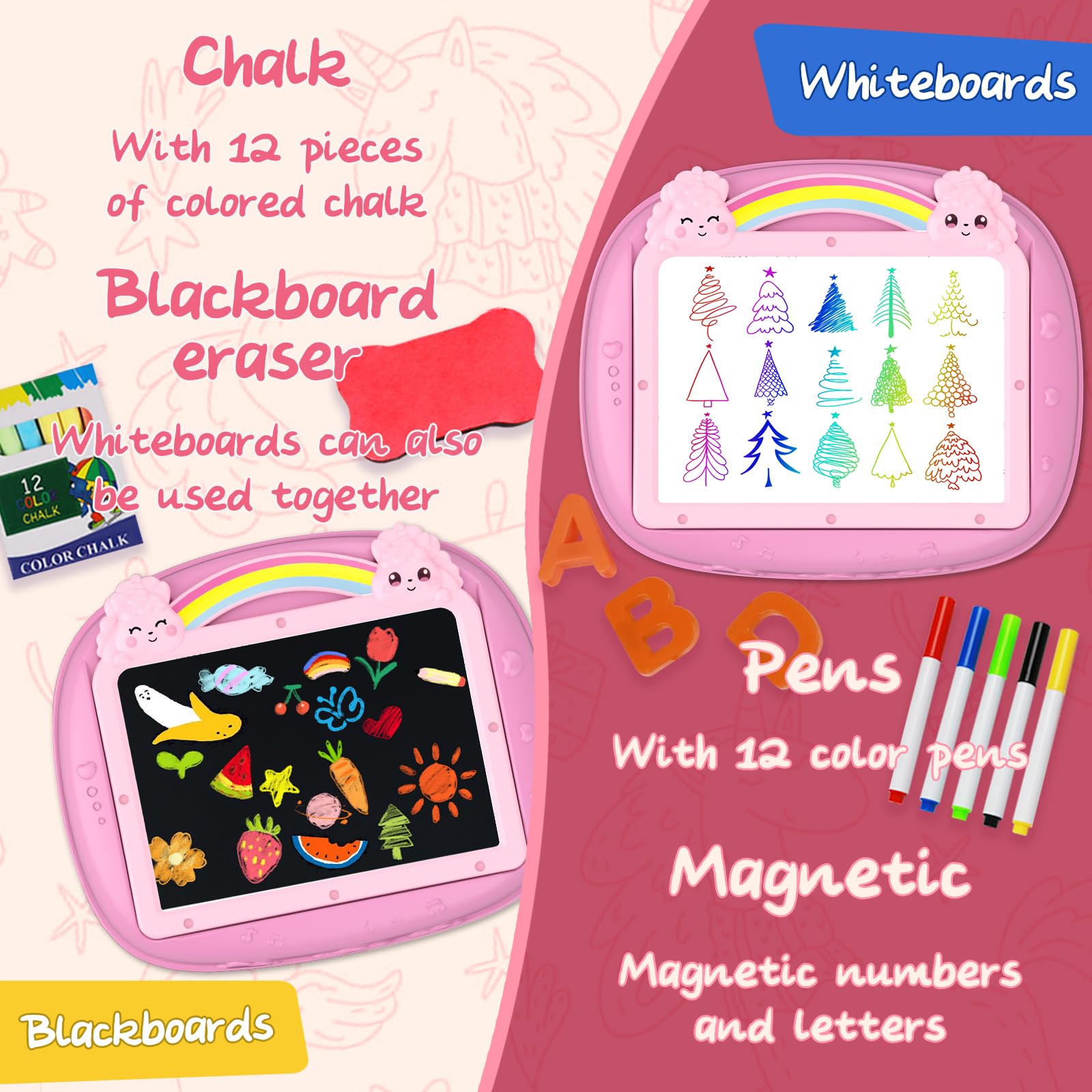 Cokzer toddler double-sided easel for whiteboard and chalkboard activities