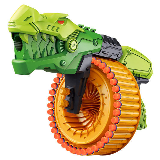 Coldfire Dino Foam Blaster with 40-dart drum for action-packed play.