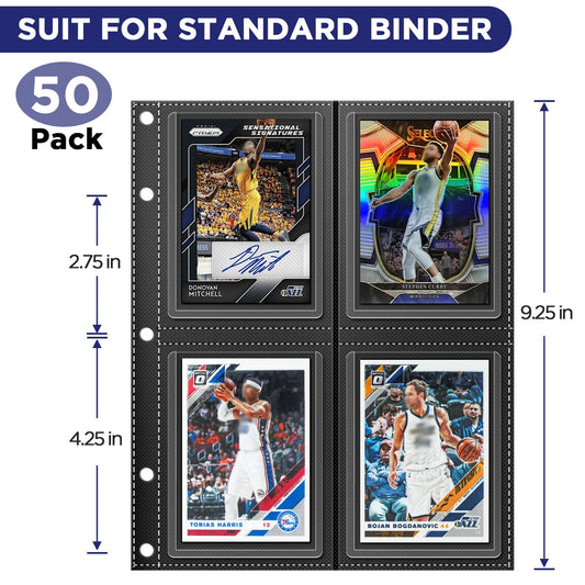 CollectHall top-loader sleeves inside view showing four pockets per page for secure card storage.