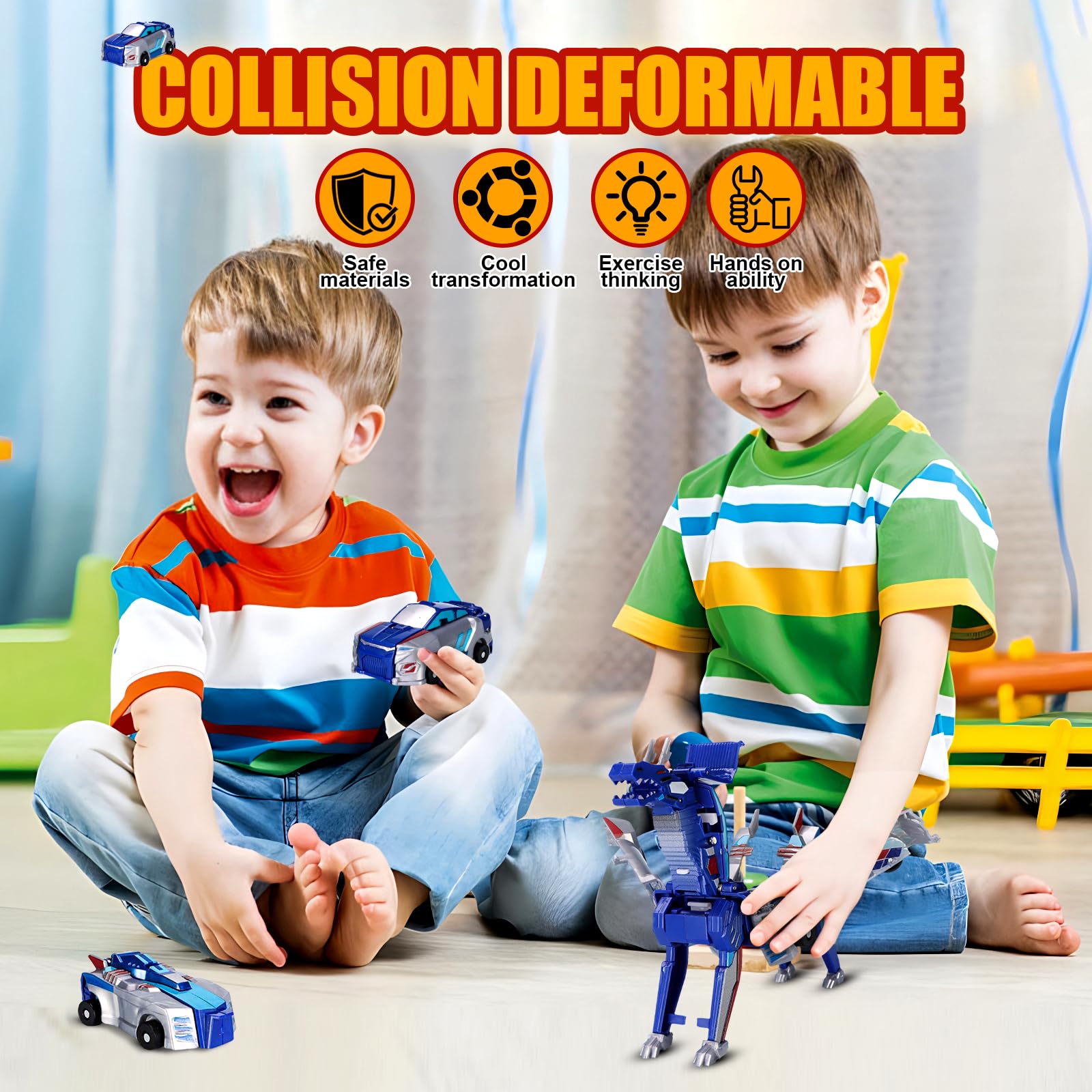 Collision Transforming Dinosaur Car Toy uses sturdy ABS plastic with smooth edges