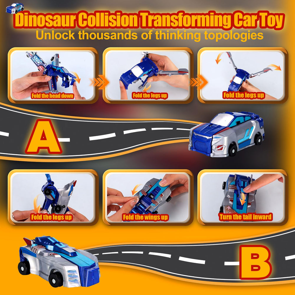Collision Transforming Dinosaur Car Toy blue, dinosaur formation in motion for creative stories