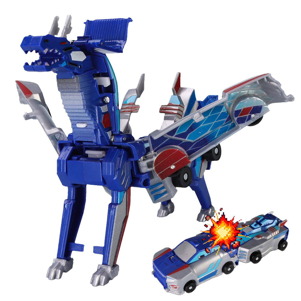 Collision Transforming Dinosaur Car Toy blue, front view, sparks imaginative play