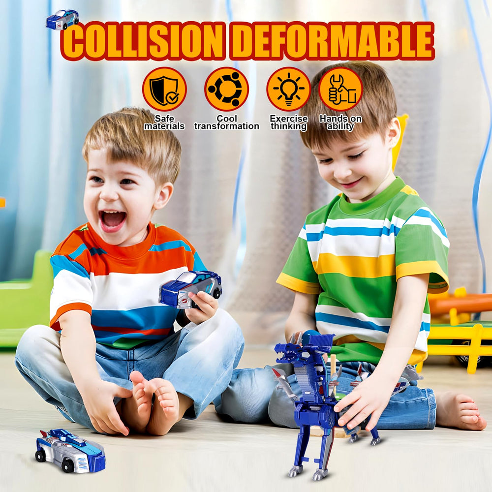 Collision Transforming Dinosaur Car Toy blue, kids sharing and storytelling during play