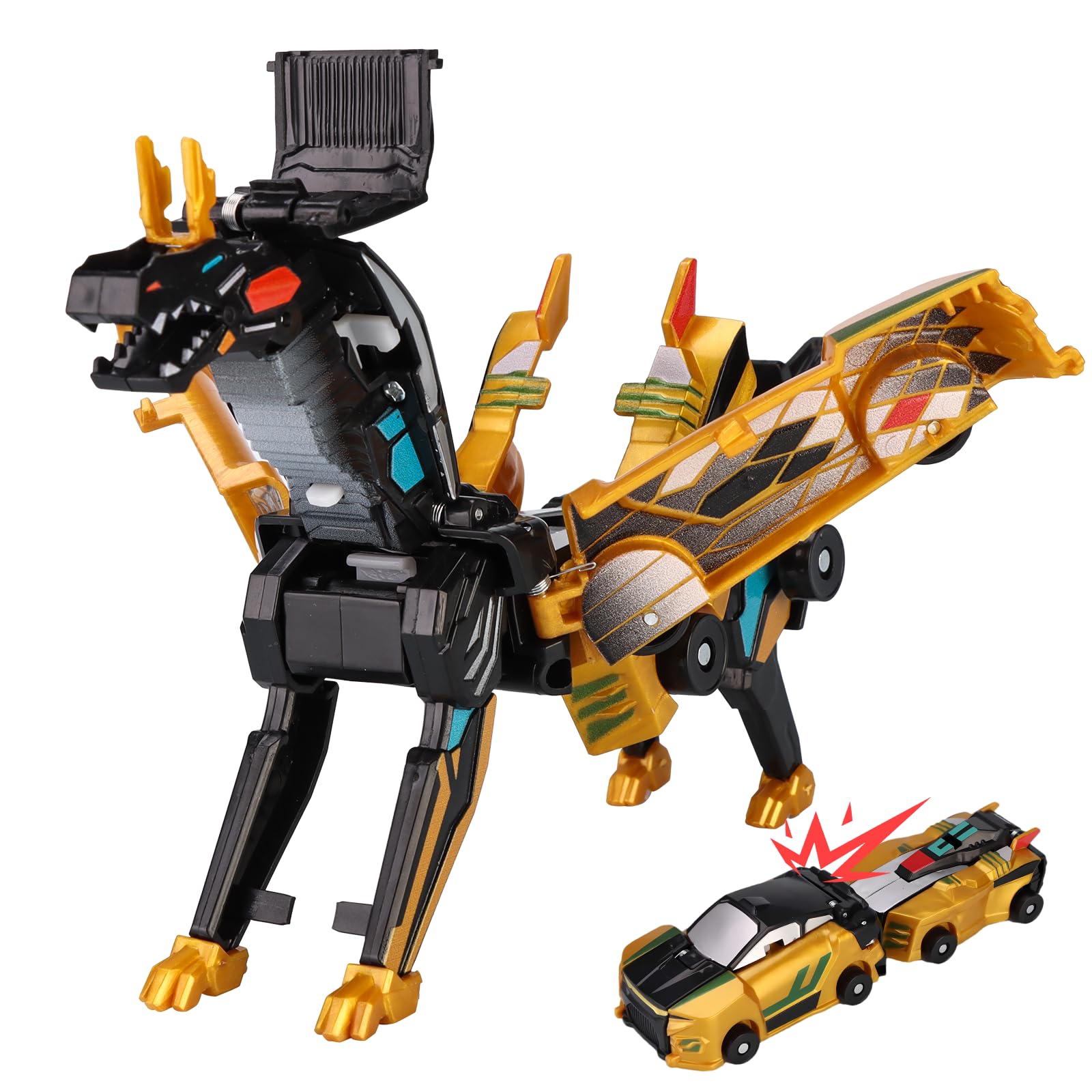Collision Transforming Dinosaur Car Toy hero shot with magnet crash action.