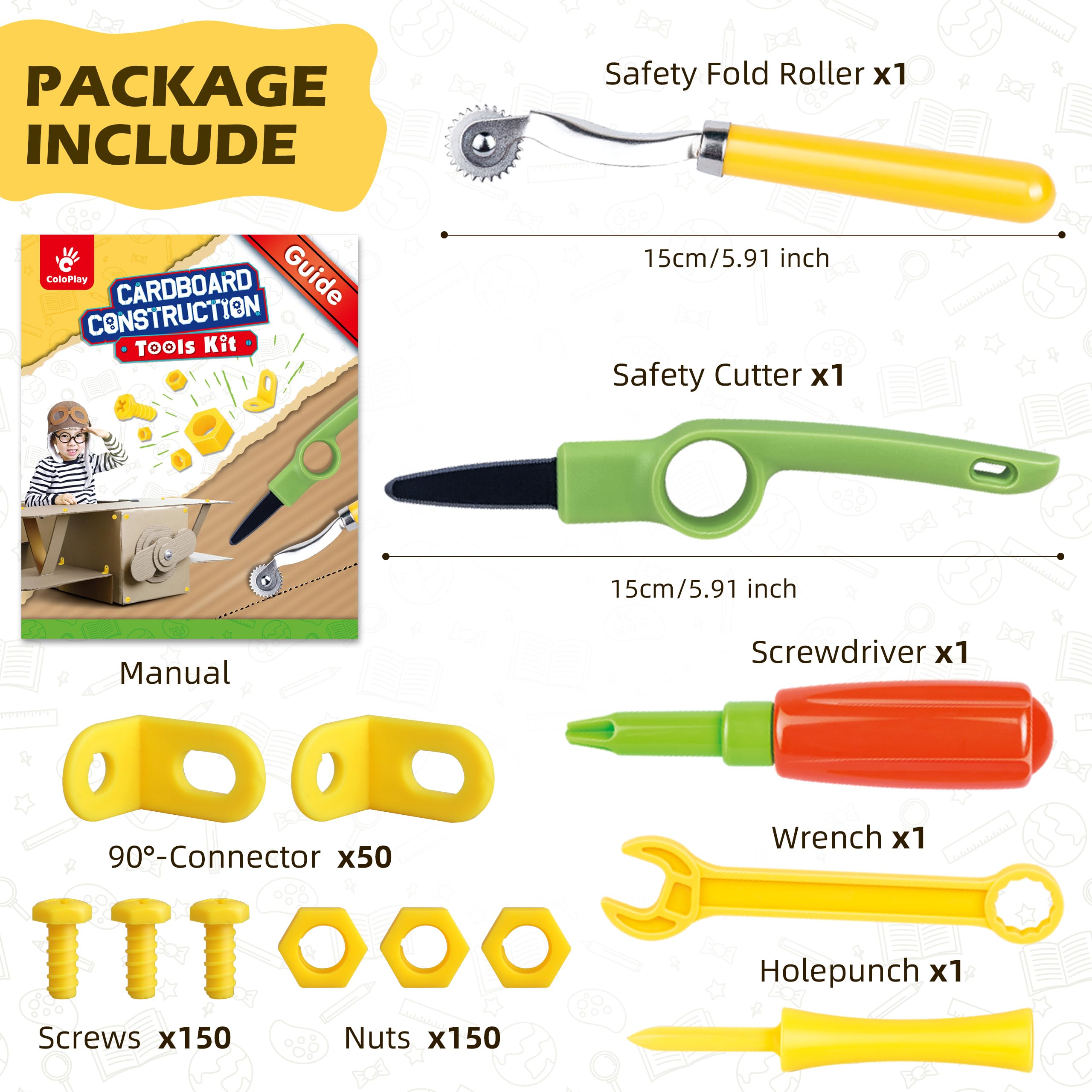ColoPlay cardboard tools complete kit supports creative projects with kid-friendly precision.
