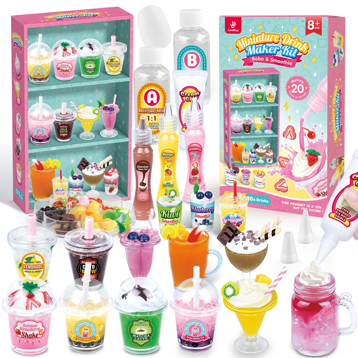 ColoPlay miniature drink kit contents with colorful pieces for imaginative pretend play.