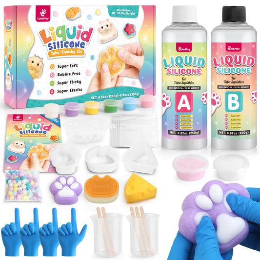 ColoPlay Taba Squishy Kit liquid silicone pour shows bubble-free curing and smooth results.