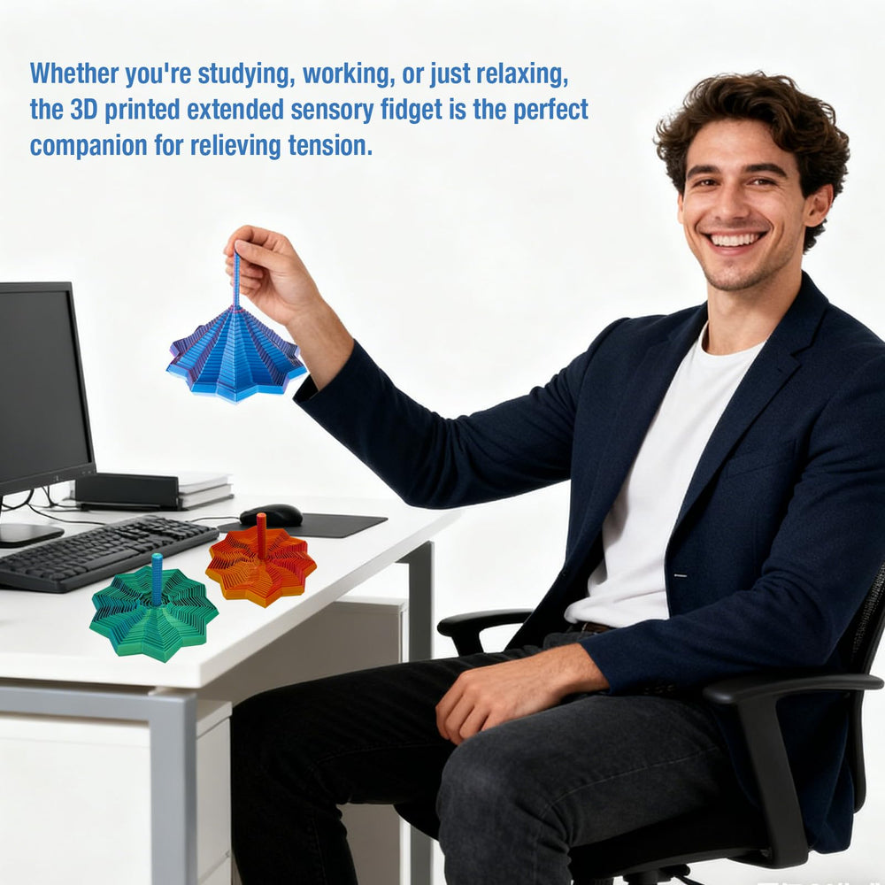 Colorful 3D Printed Expanded Sensory Fidget Star compact stress relief for desks.