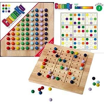 ColorKu 81 colored wooden balls create a vibrant grid for challenging logic.