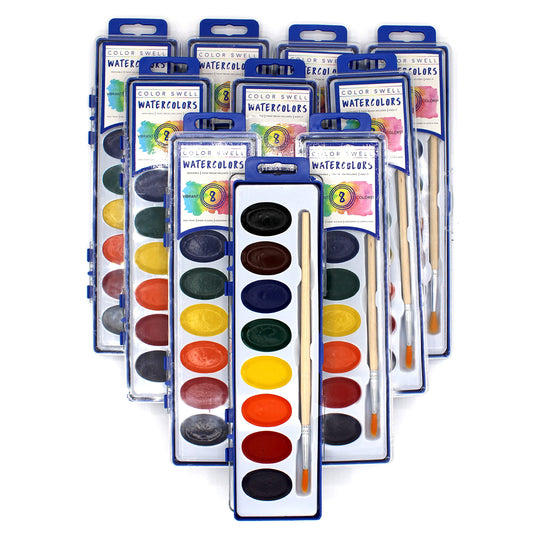 Colorswell bulk watercolor paints palette with eight vibrant colors for kids' projects.
