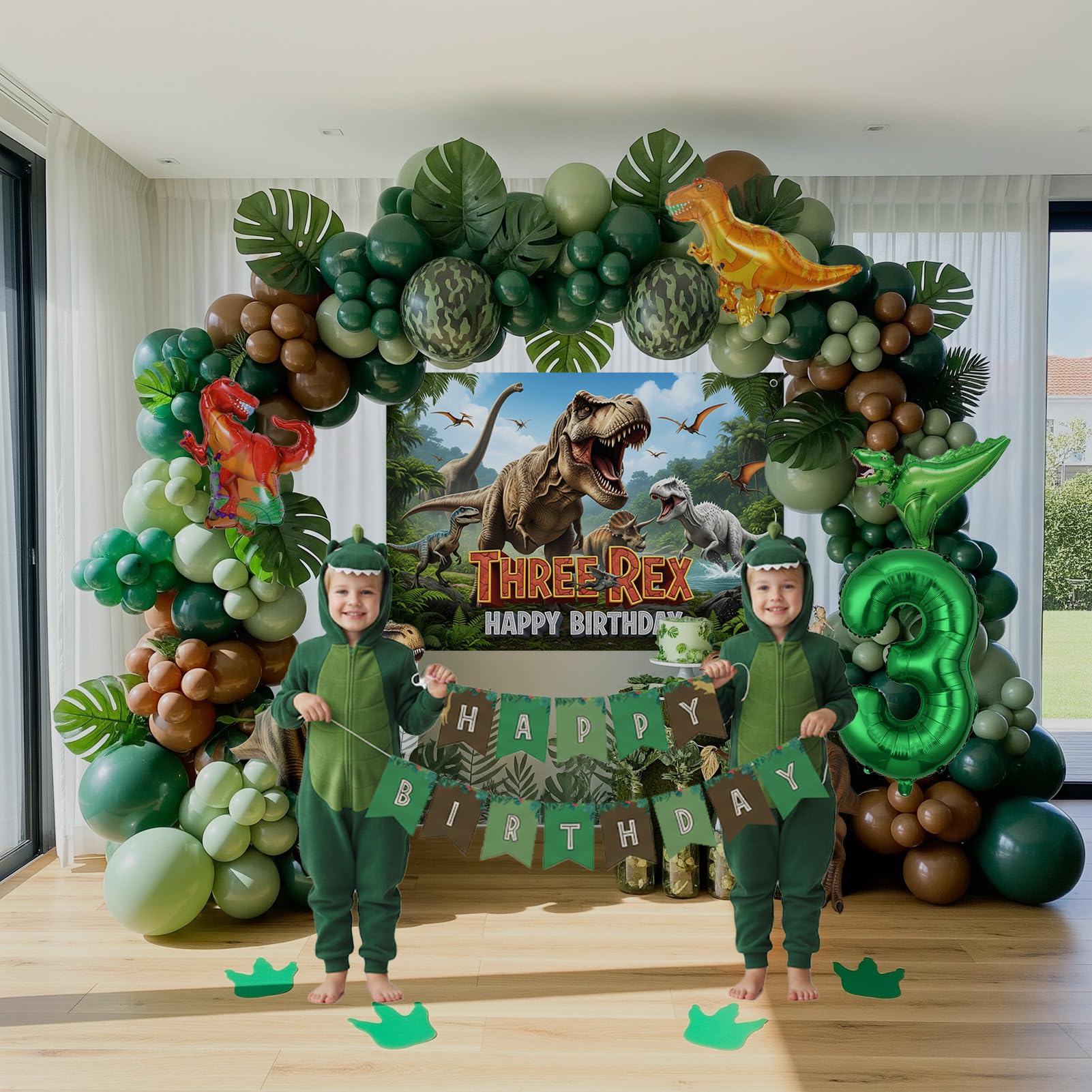 ColorToyz dino foil balloons add playful dinosaur accents for photos.