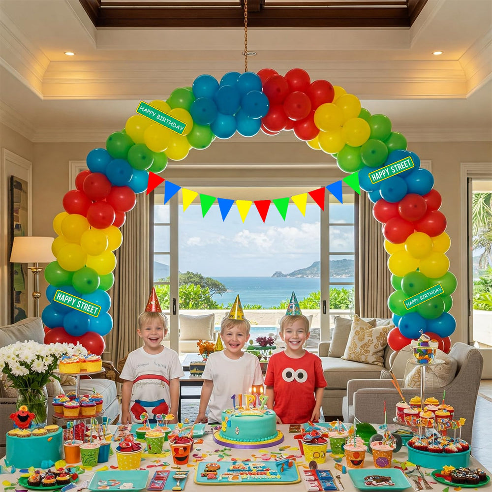 ColorToyz Sesame Friends backdrop creates a photo-ready party centerpiece.