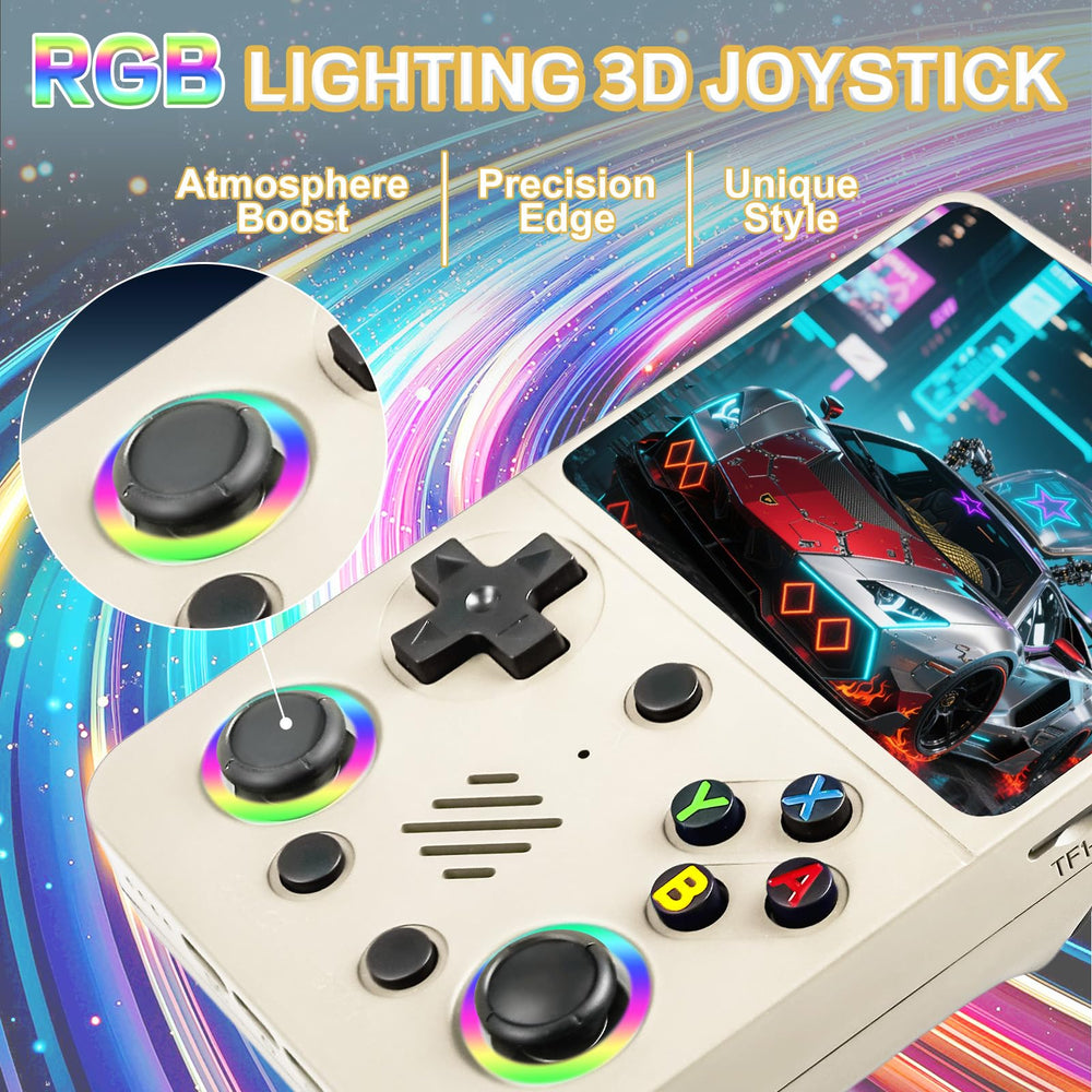 Colourbing RG36PRO RGB joystick lighting adds playful ambience during gameplay.