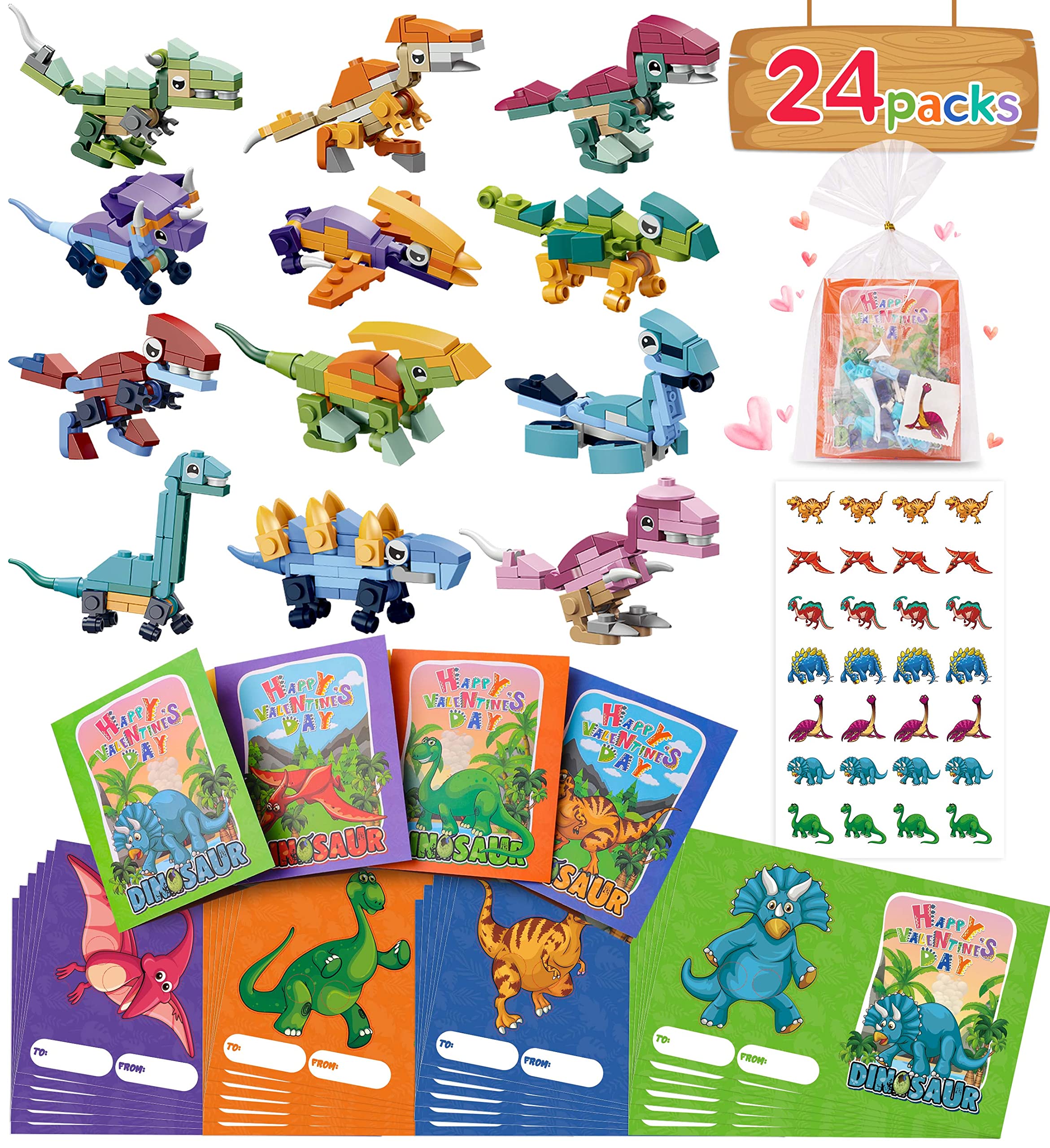 Colplay dinosaur building blocks set shown unassembled for classroom gift exchanges.