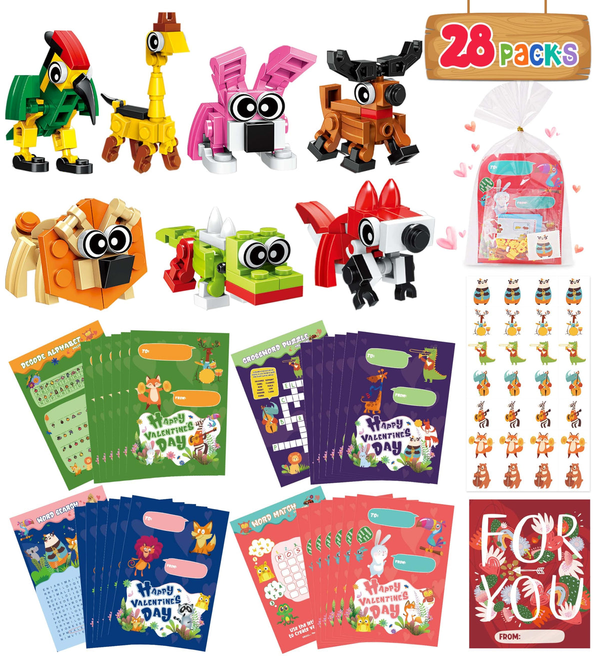 Colplay animal building blocks 28-pack ready for classroom Valentine's gift exchange.