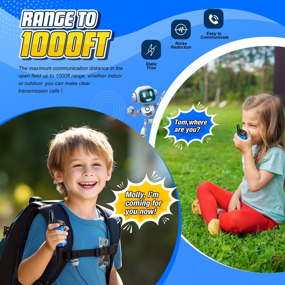 ComedyFun walkie talkies in hands-on play, ergonomic grip for active kids.