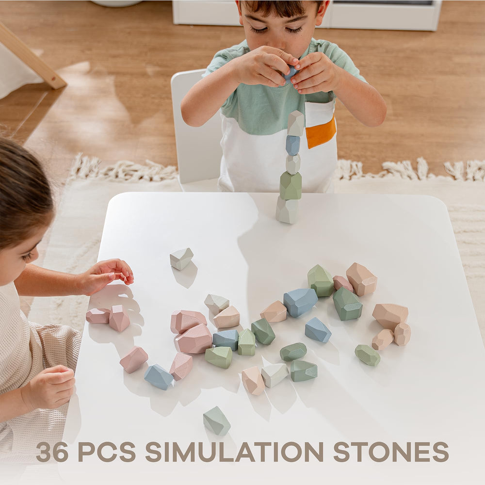 Neutral pack wooden rocks from Comfy Cubs for open-ended exploration