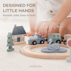 Comfy Cubs track layout pieces invite flexible configurations for growing play