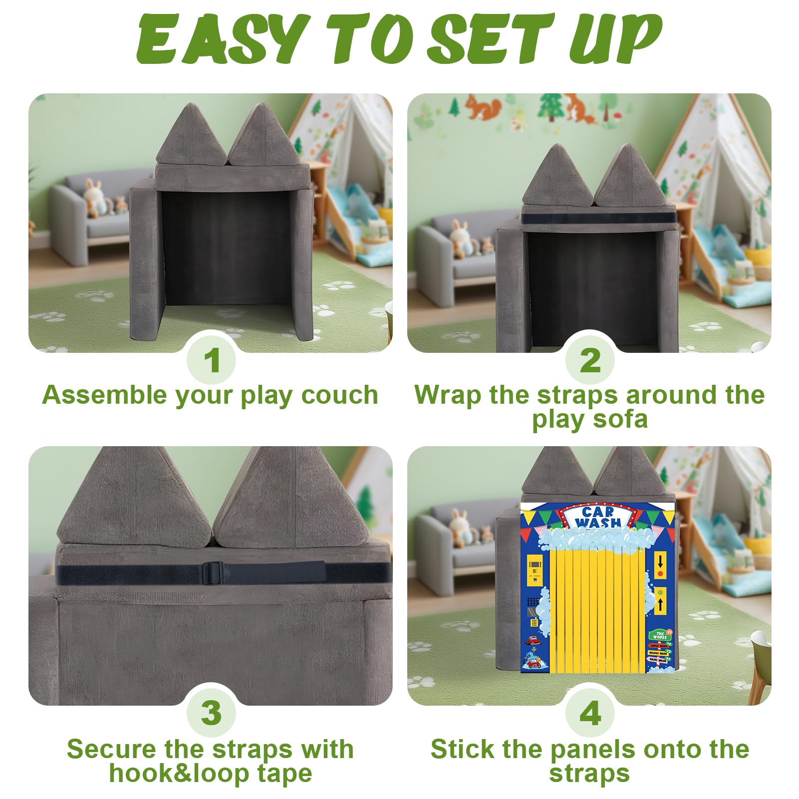 ComfyKit panel setup on couch shows easy attachment and theme switching.