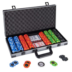 Comie clay poker chips, 400-piece set with numbered denominations for authentic casino-style play.