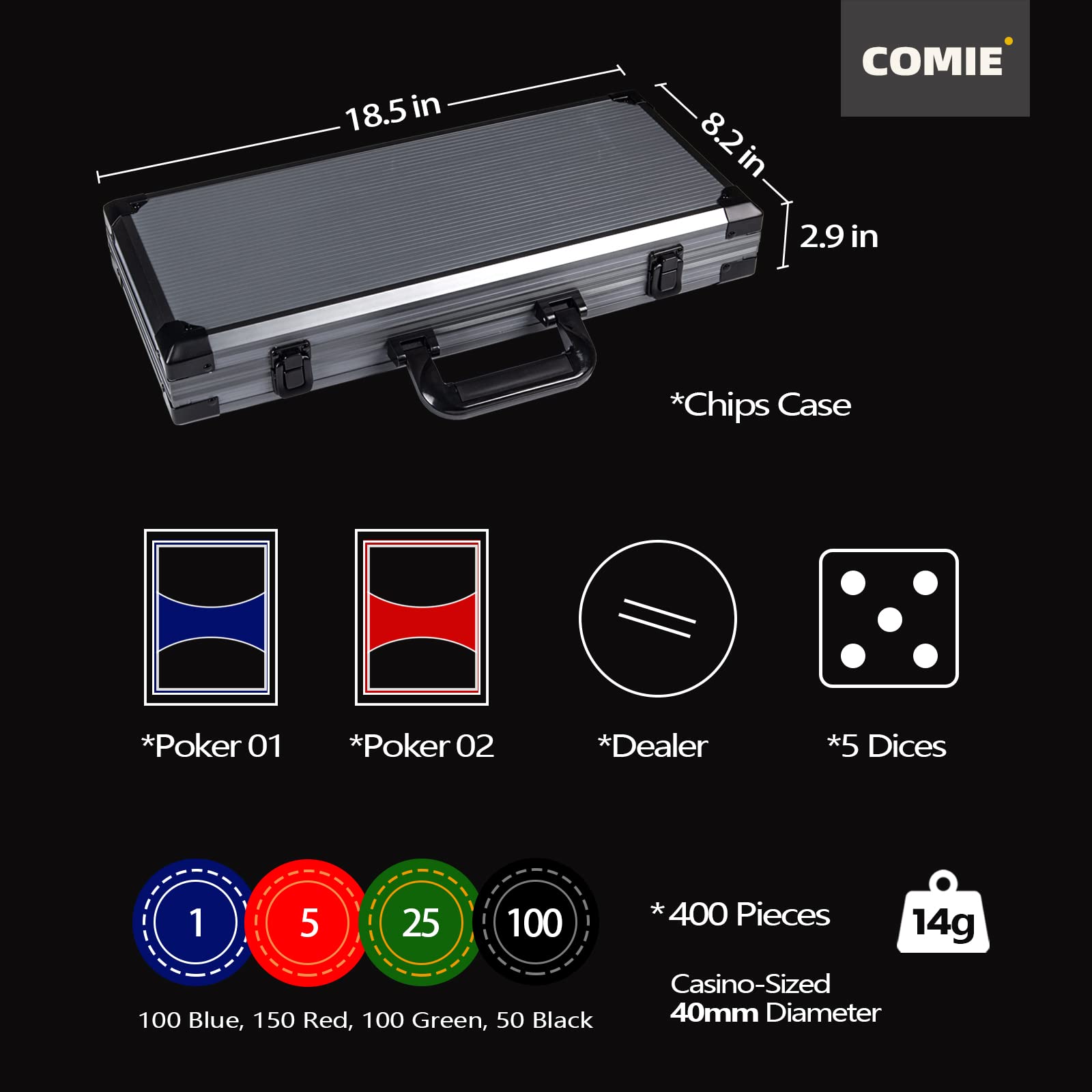 Comie 14-gram clay poker chips feel heavy and premium for serious home games.