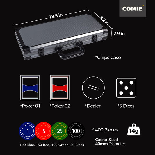 Comie 14-gram clay poker chips feel heavy and premium for serious home games.