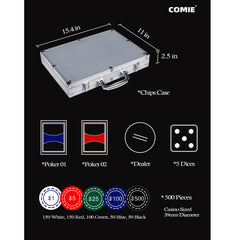 Comie poker chips case with velour tray keeps pieces organized and dust-free.