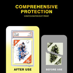 Comnge 12ct graded card slab anti-scratch protection emphasizes premium acrylic's dust and UV defense