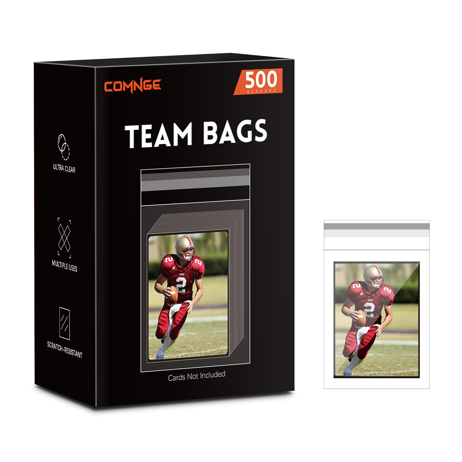 Comnge 500ct team bag with secure seal protects cards from spills