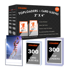 Comnge 3x4 top loader showing a secure, clear fit for 35pt cards