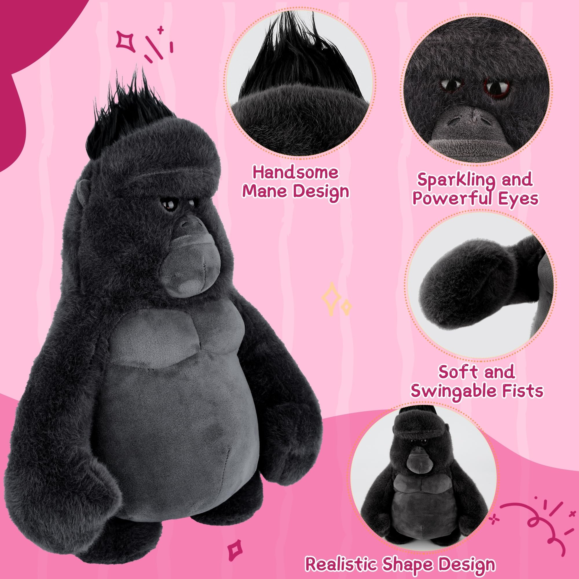Comnonage gorilla plush soft materials highlight premium velvet feel and comfort.
