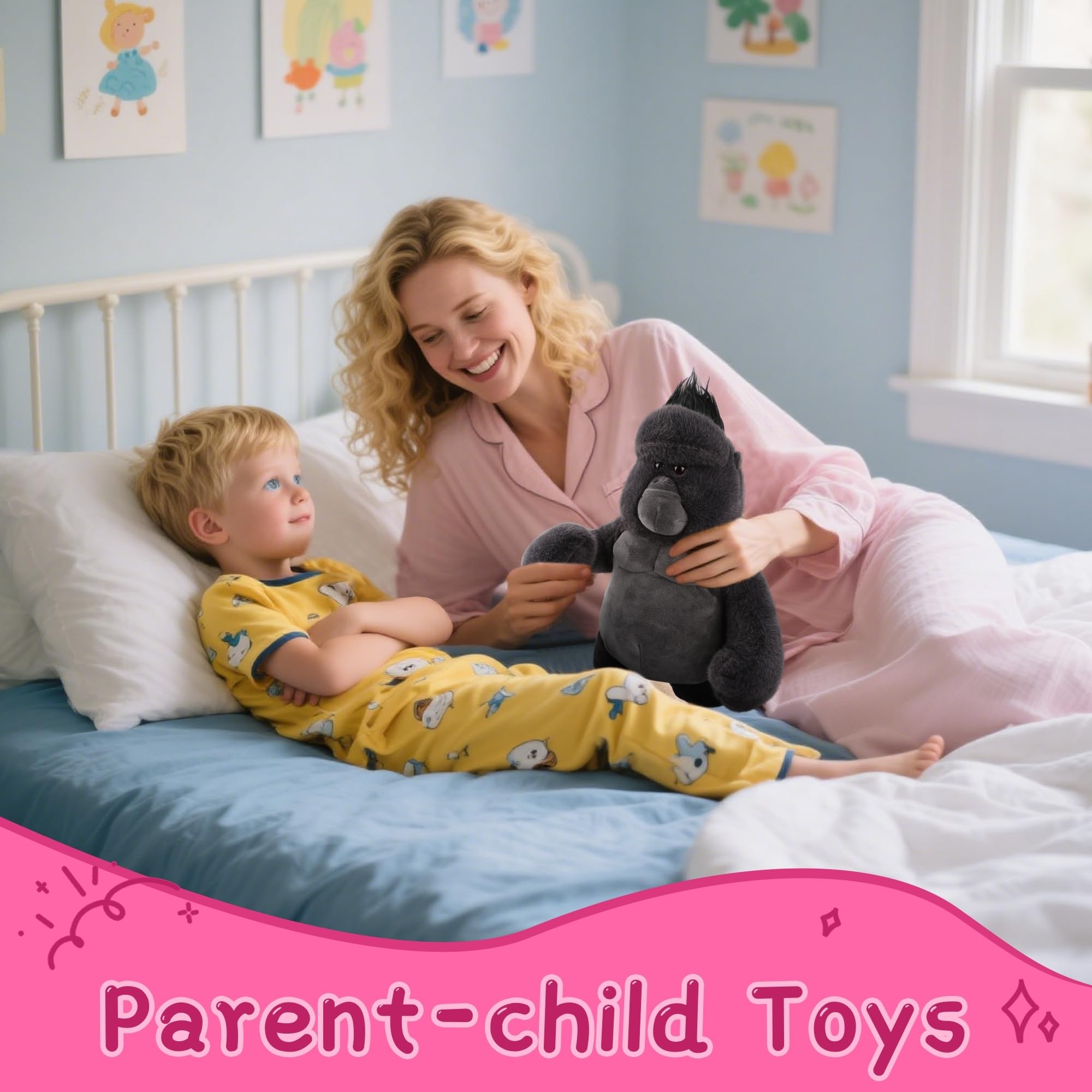Comnonage gorilla plush travel companion is portable for sleepovers and trips.