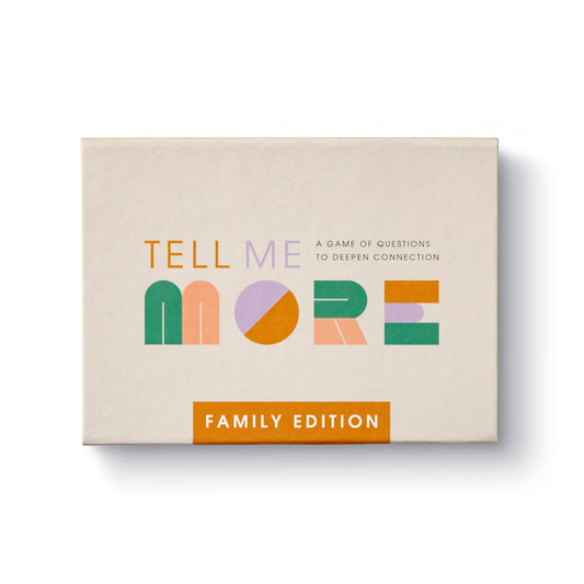 Compendium Tell Me More Family Edition card pack on the table sparks conversation.
