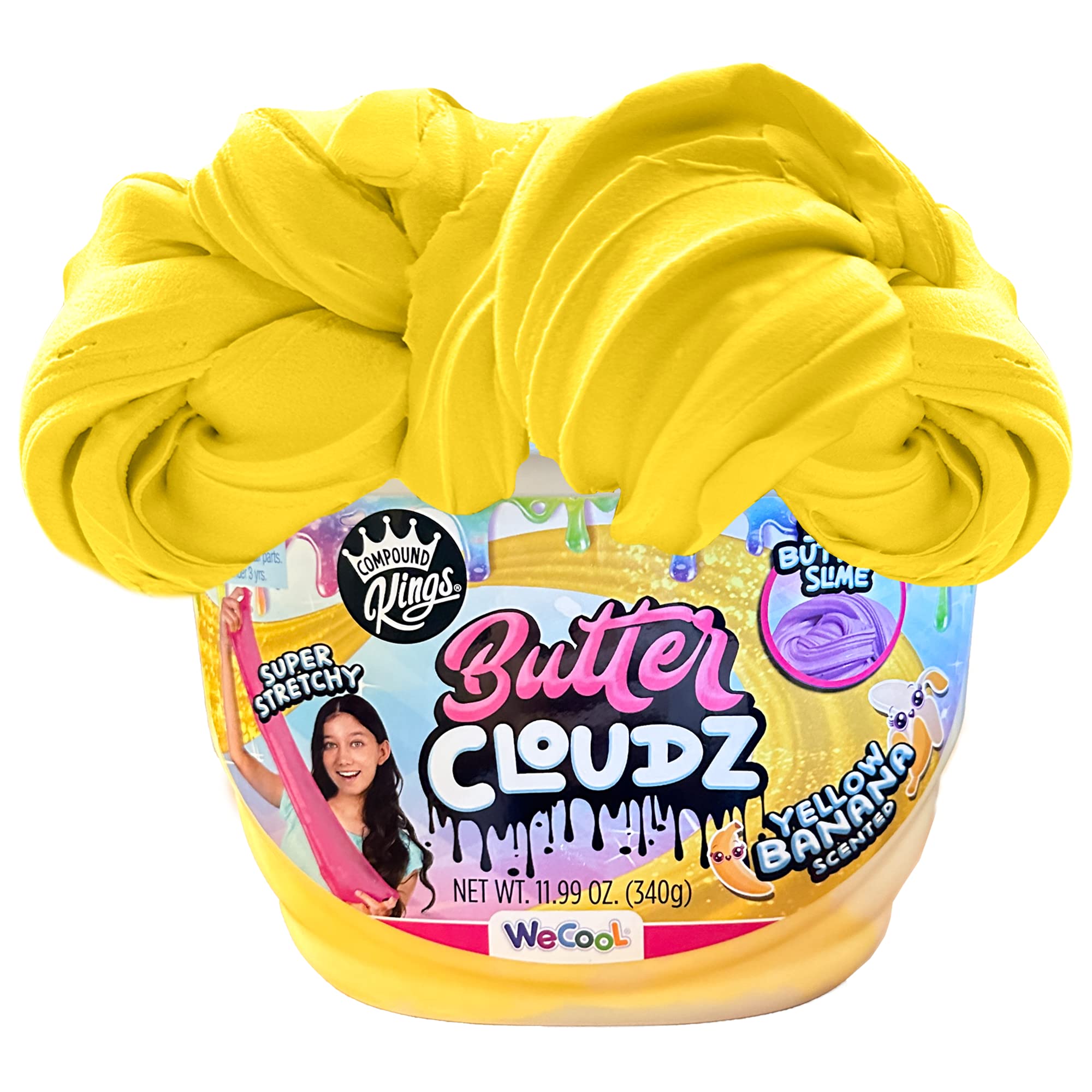 Compound Kings Fluffy Butter Cloudz bucket front view showing soft, scented slime for sensory play