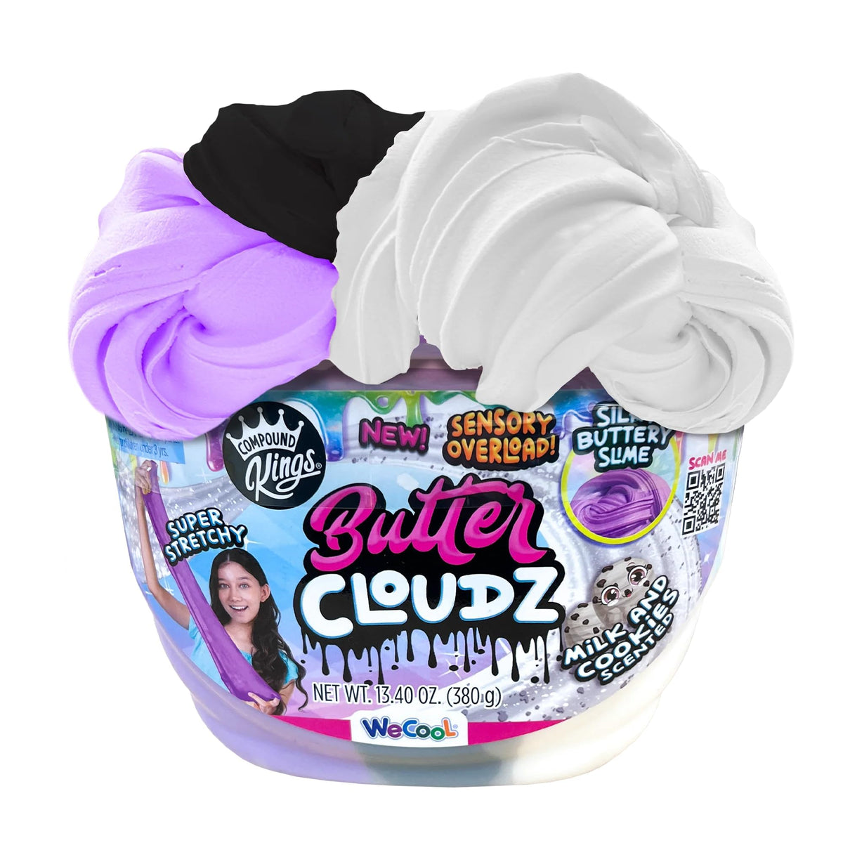 Compound Kings Fluffy Cloudz Slime Jar Milk & Cookies for tactile play and mess-free fun.
