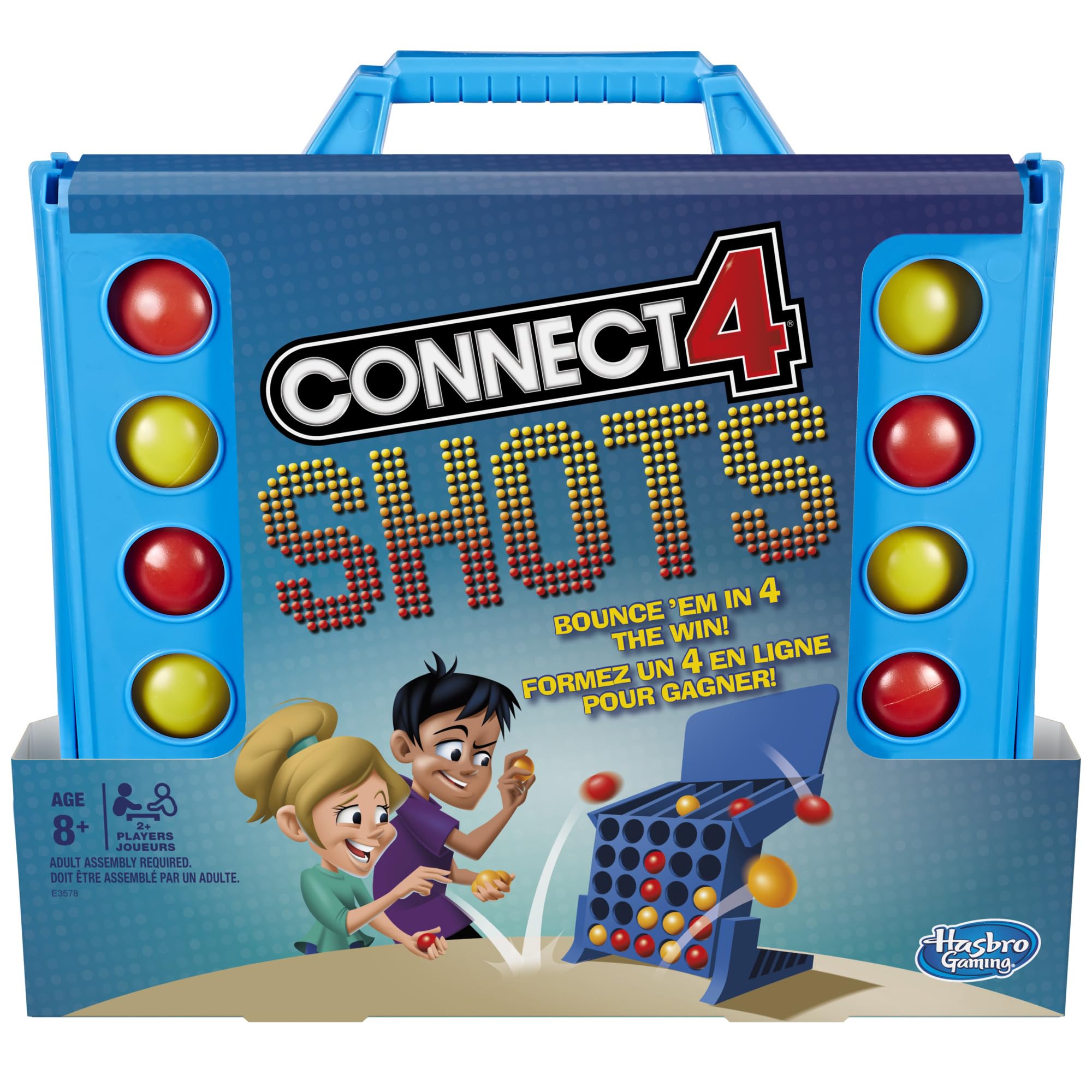 Connect 4 Shots colorful balls in motion during a two-player round.