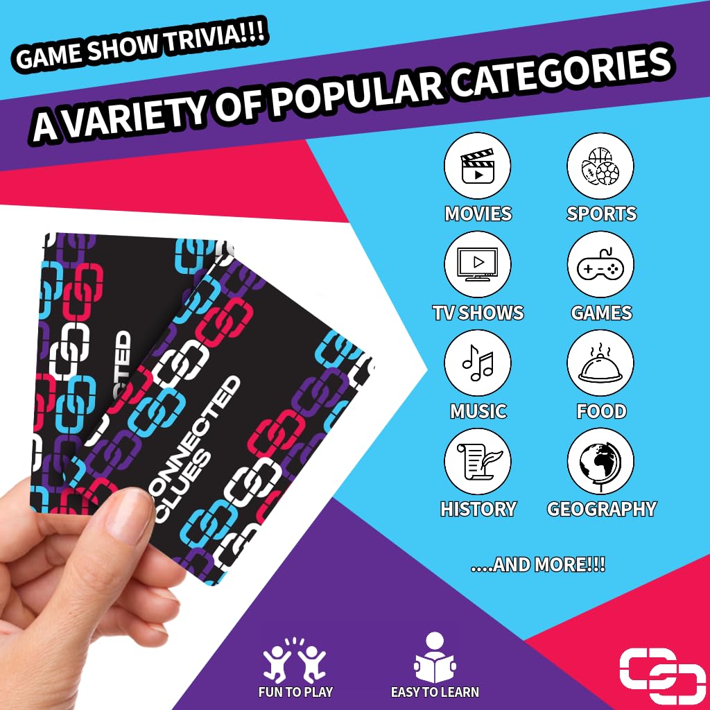 Connected Clues card pile and winner capture the thrill of winning rounds.