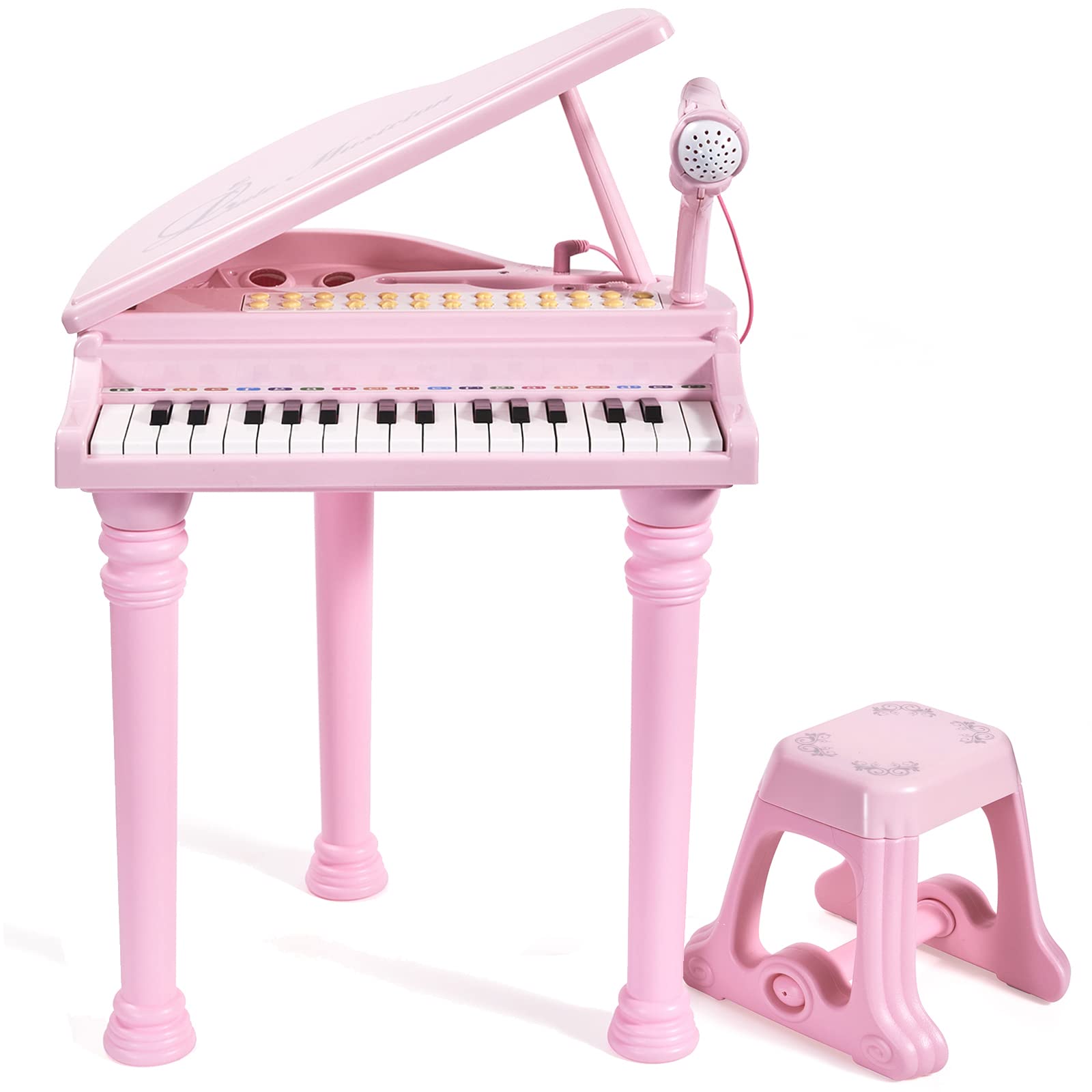 Conomus pink kids piano stool, comfortable seating for longer practice sessions.