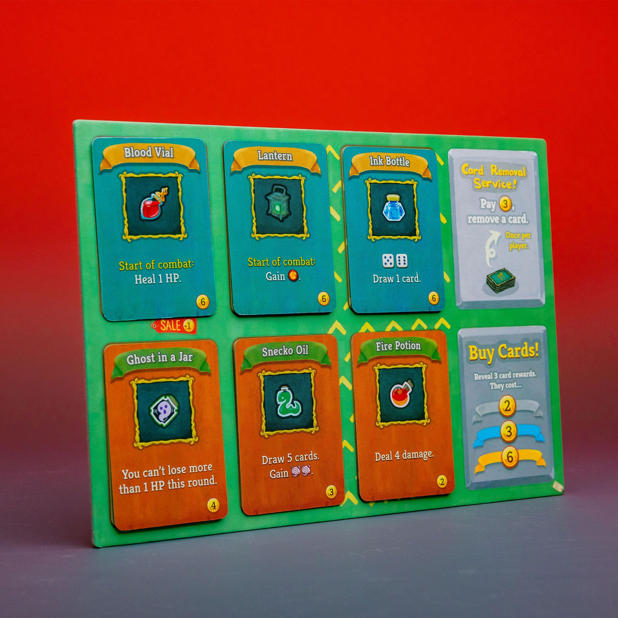 Contention Games' Slay The Spire fantasy creatures illustrated on cards.