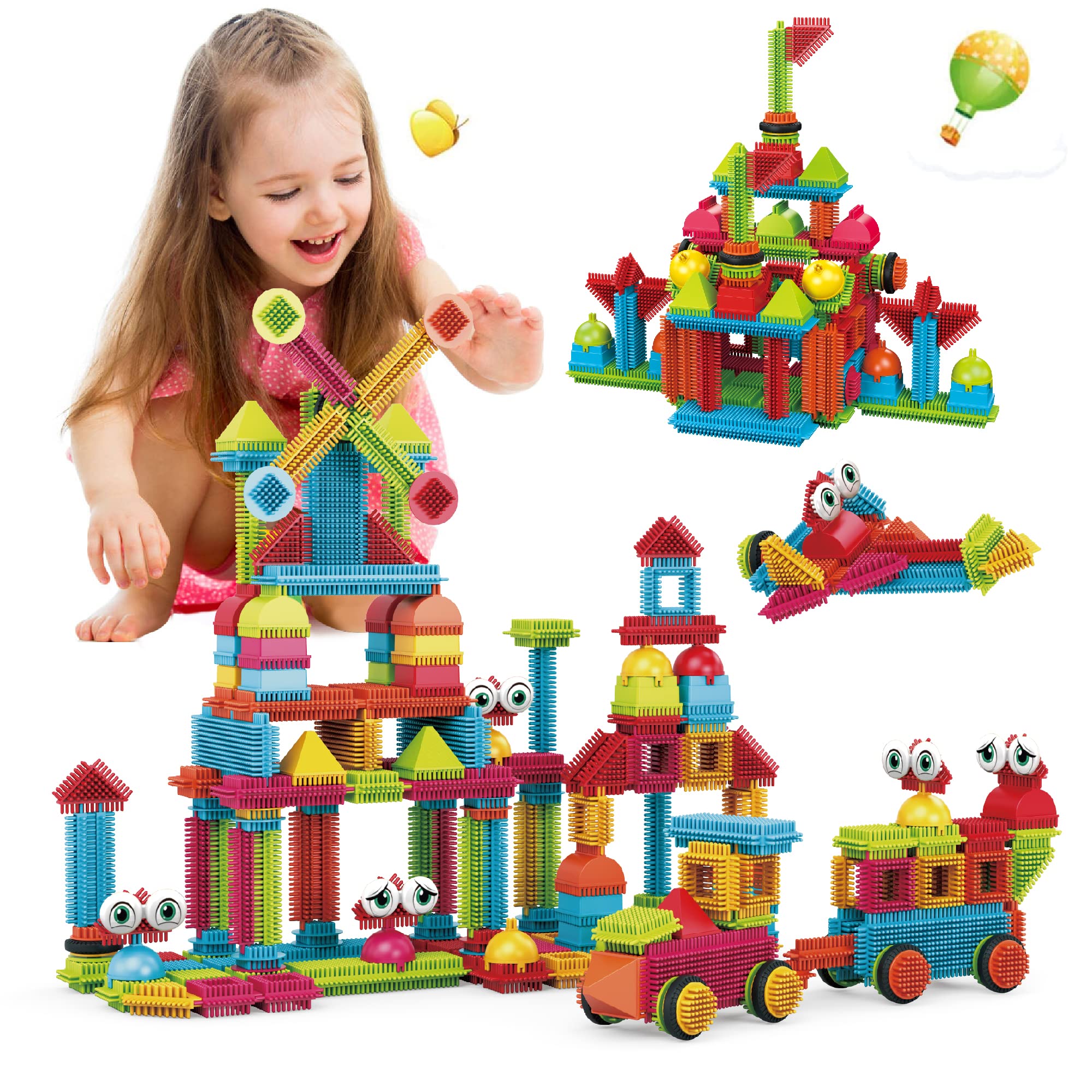 Contixo 244-piece bristle tiles arranged for creative building and STEM exploration.