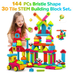 Contixo bristle tiles with safe edges support gentle, safe stacking during playtime.