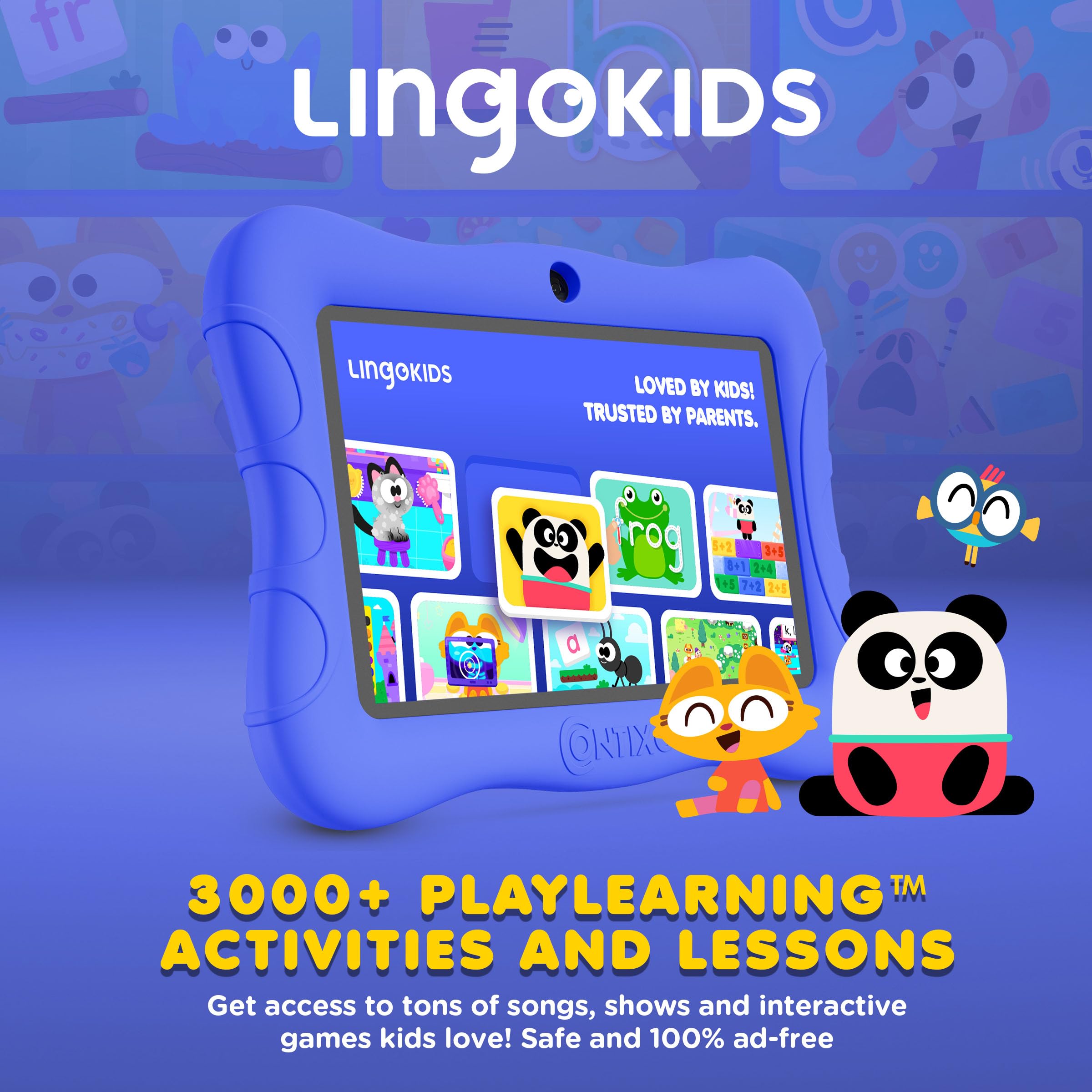 Contixo Disney tablet blue wired headphones deliver safe audio for learning time.