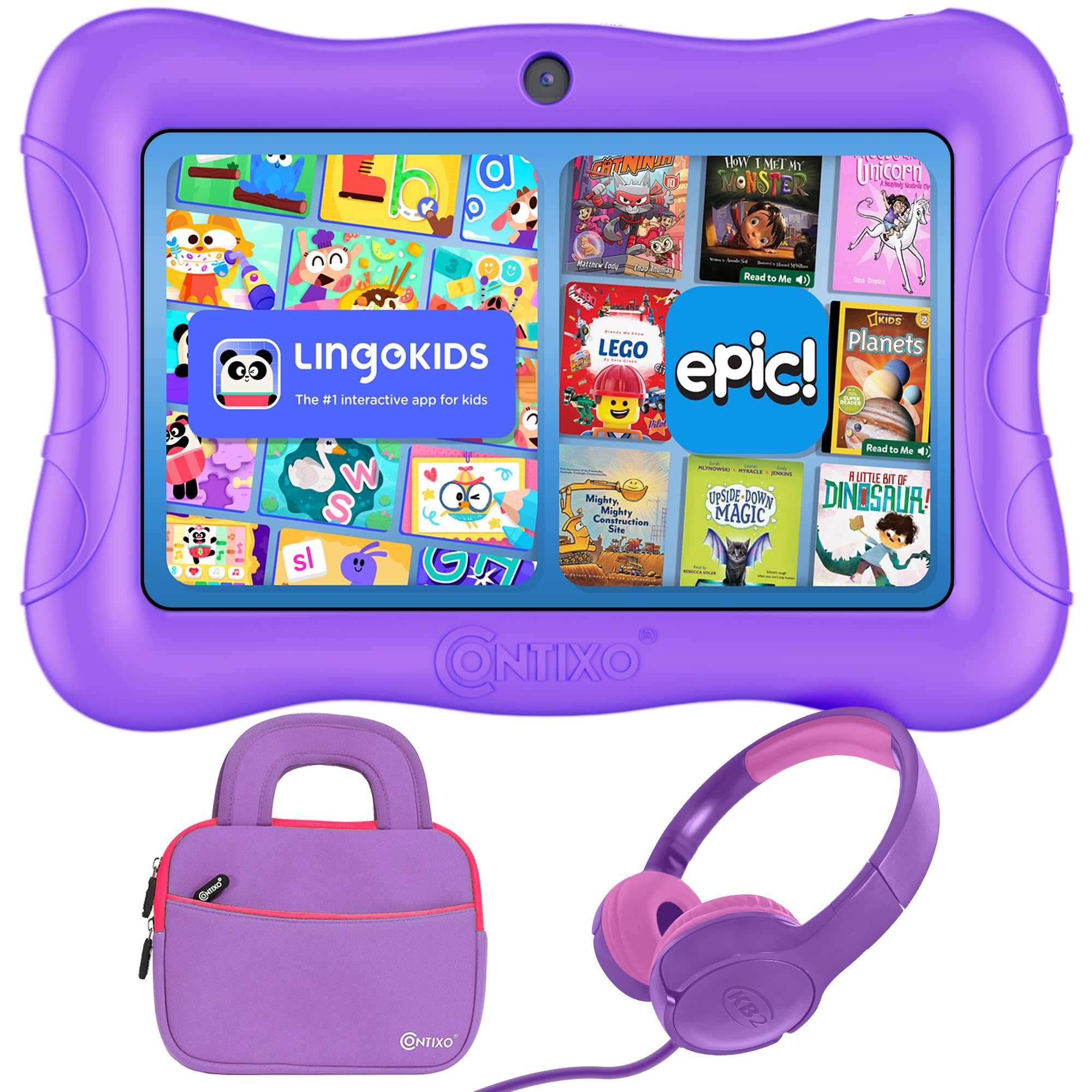 Contixo Disney tablet front view highlighting kid-friendly design for learning