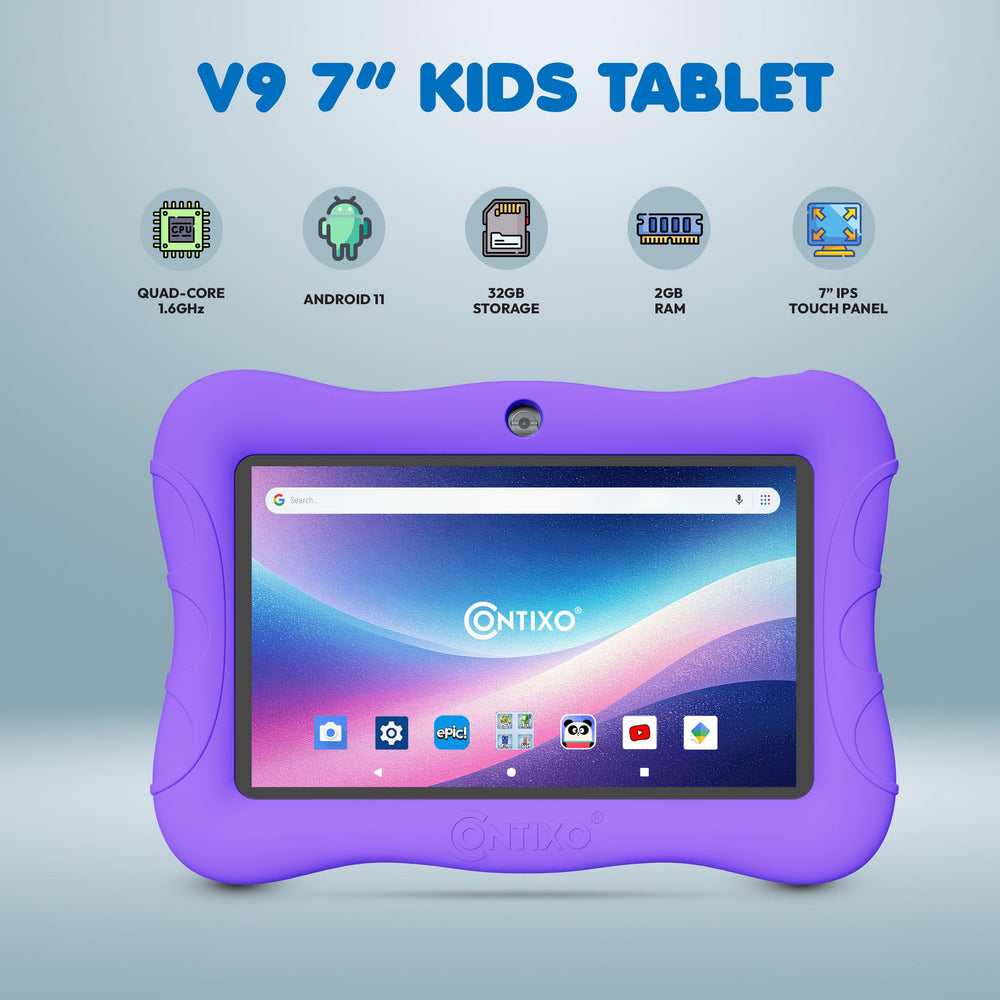 Contixo Disney tablet side view showing compact, portable learning device