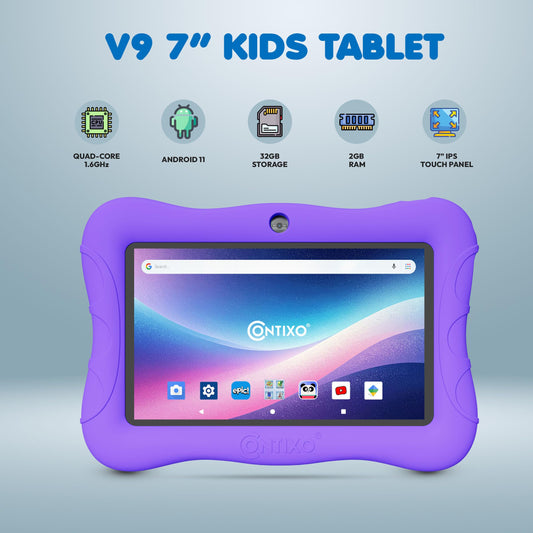 Contixo Disney tablet side view showing compact, portable learning device