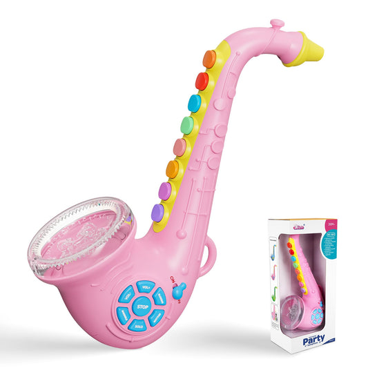 Contixo KT1 pink Saxaboom front view with vibrant lights for toddler play