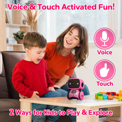 Contixo R1 pink robot performing singing and dancing to engage children.