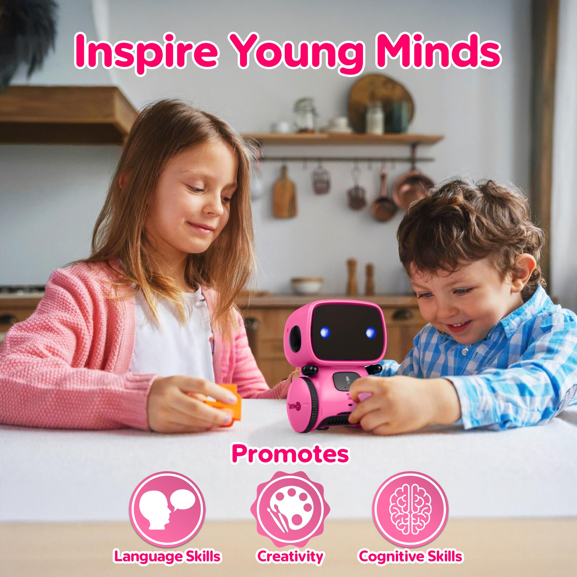 Contixo R1 pink robot with voice control for interactive learning experiences.