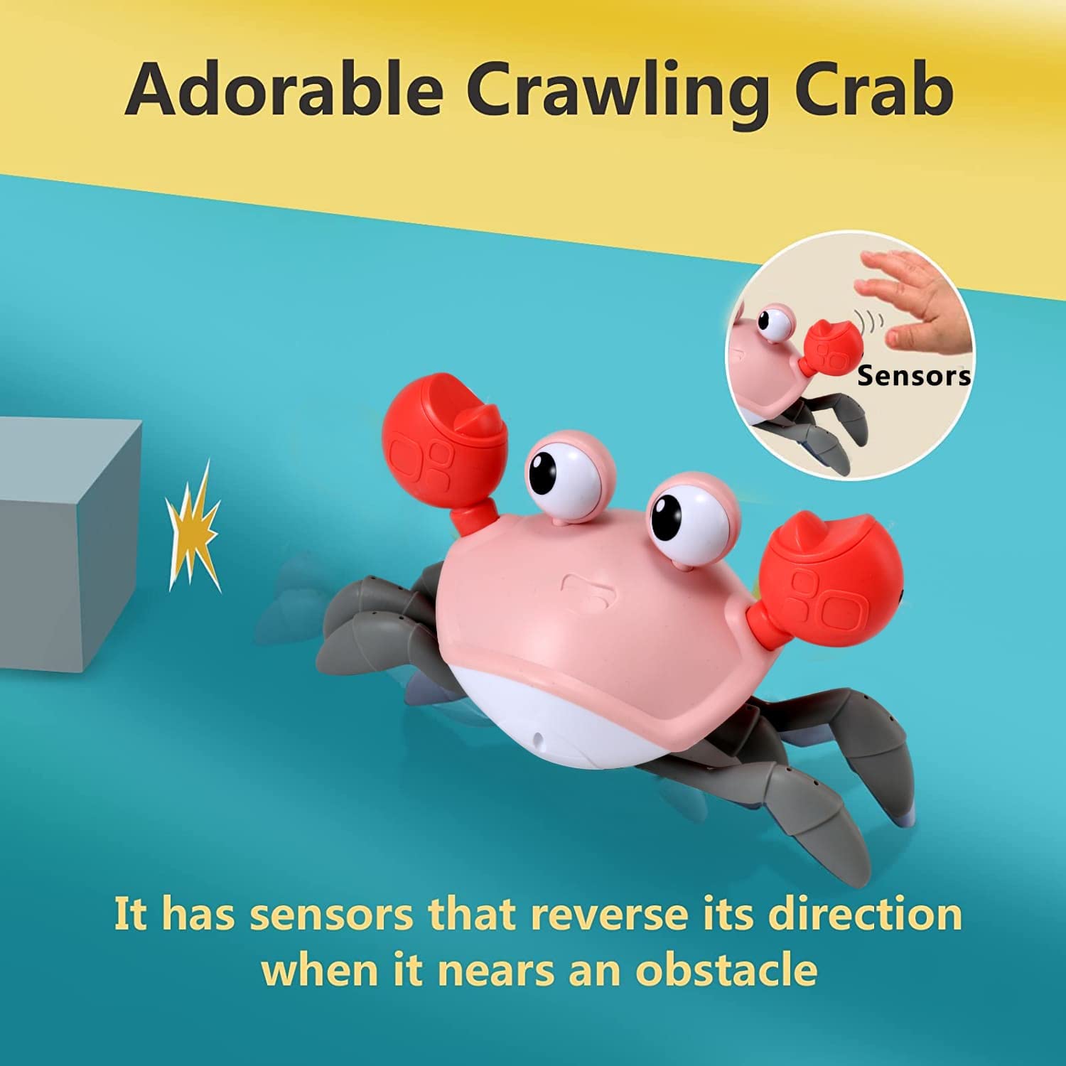 Control Future baby crawl-sensor crab demonstrates responsive movement for early motor play.