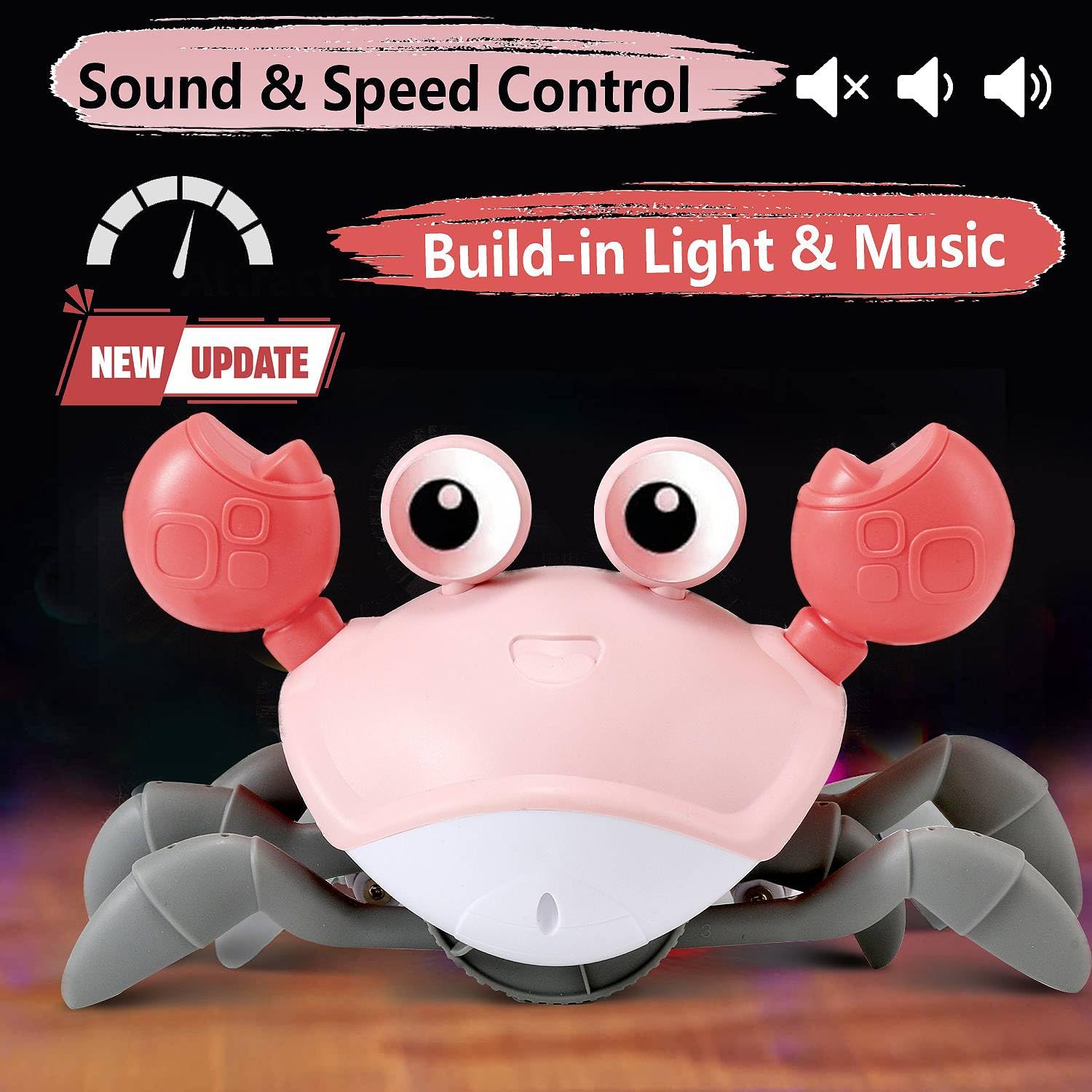 Control Future crab-lights-sounds toy adds engaging sensory feedback for curious infants.